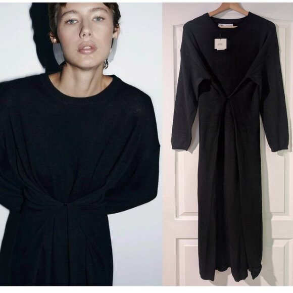 NWT Zara | Multi-positional Midi Sweater Dress In Black - Picture 1 of 11